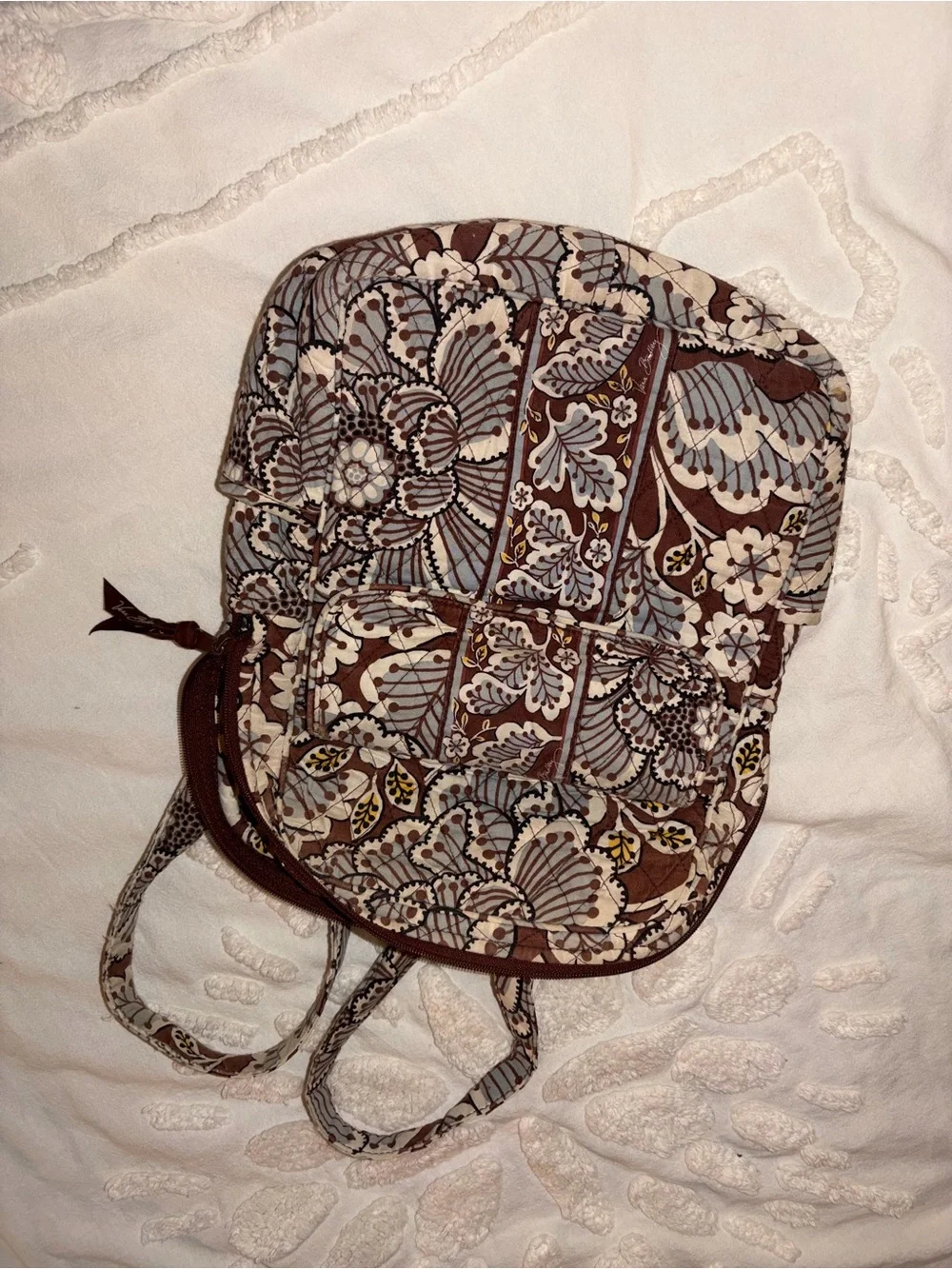 Vera Bradley Quilted Floral Backpack in Brown, Gray & Cream